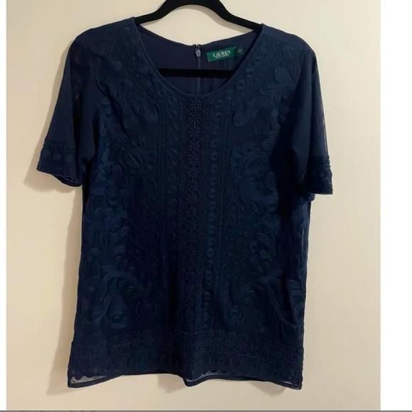 Lauren Ralph Lauren Lace-Trim Short-Sleeve Top - Picture 2 of 7
